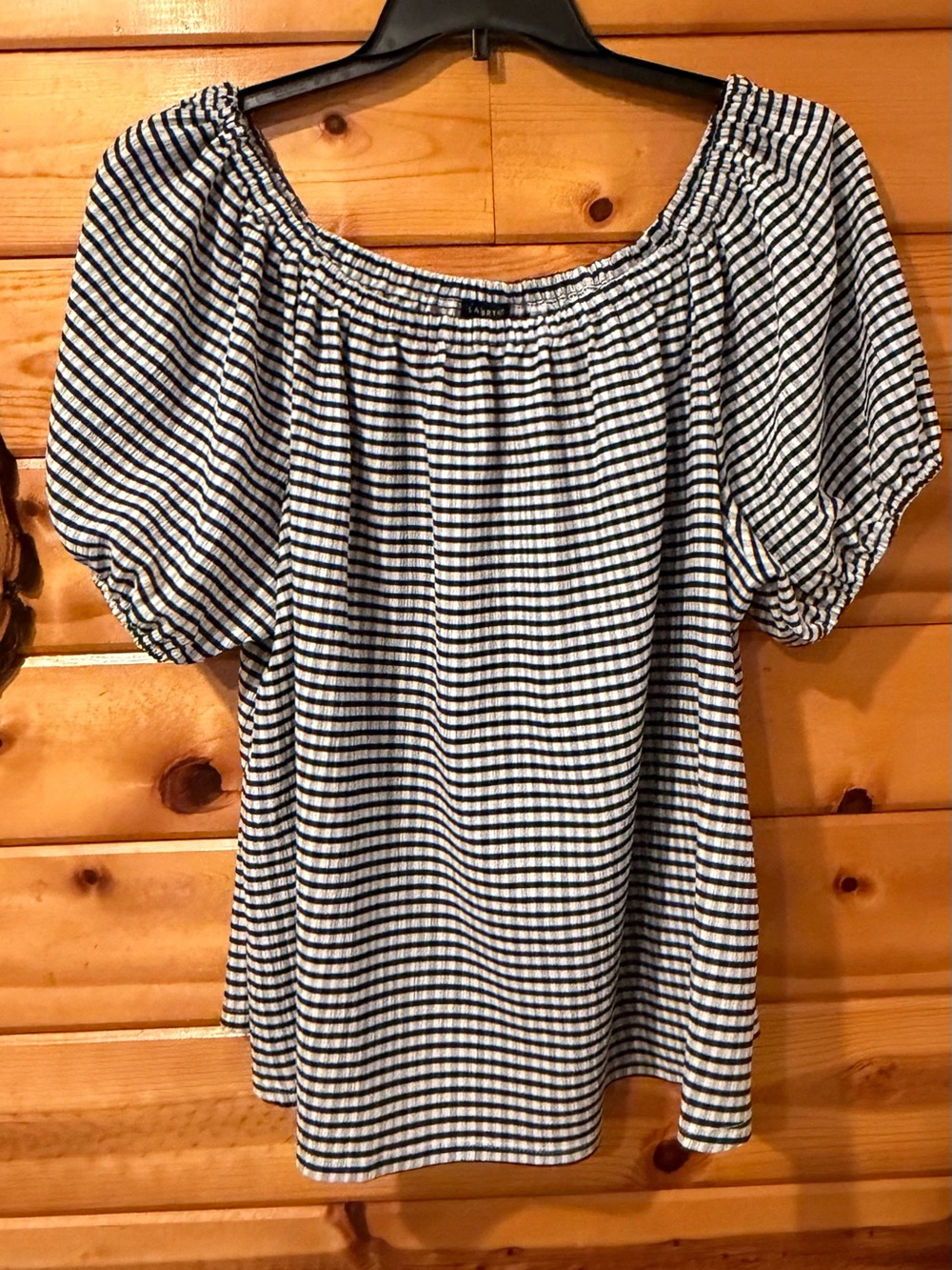 Lane Bryant Navy and White Striped Off-Shoulder Top